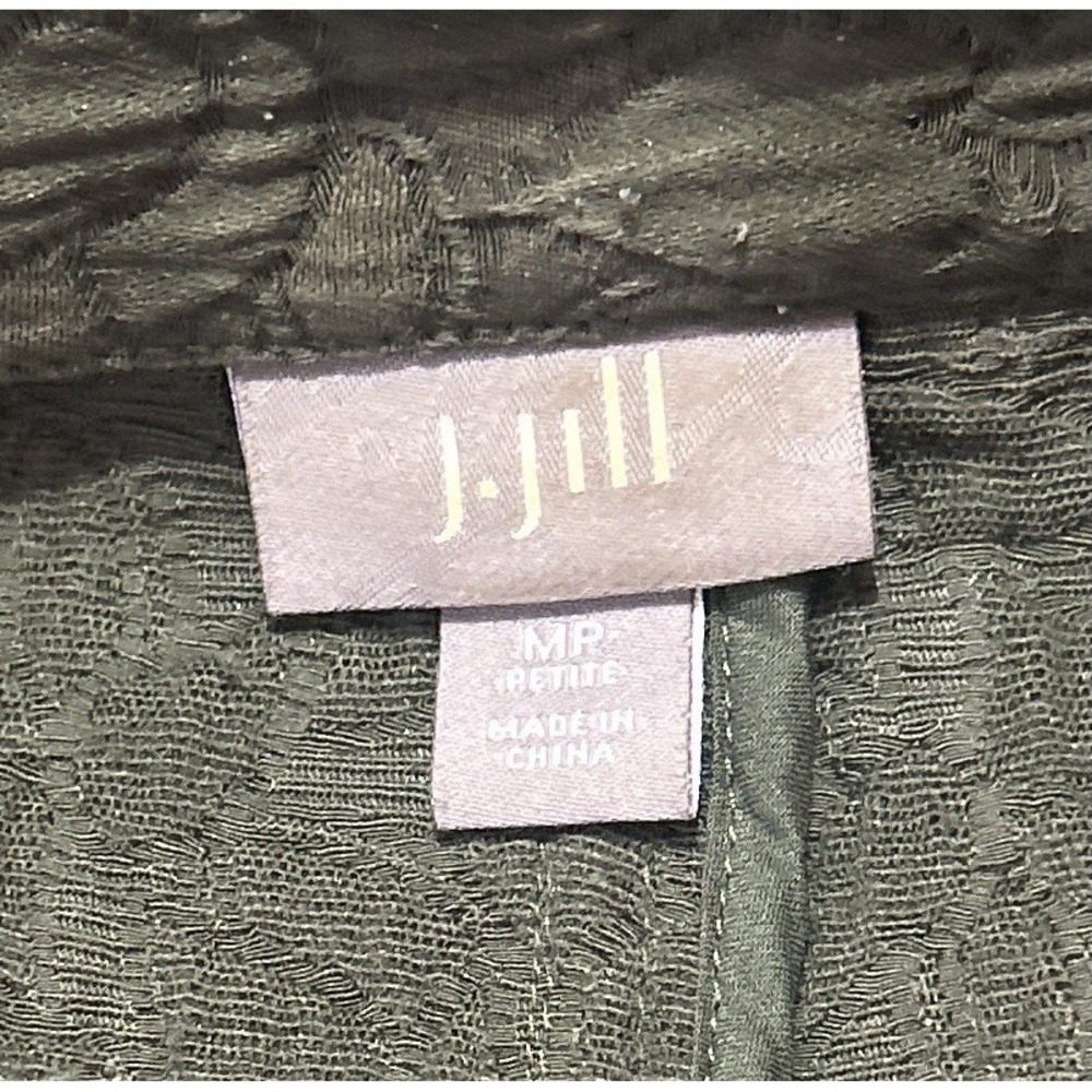 J Jill Quilted Jacket MP Olive Green Embossed Floral Petite Pockets - Picture 8 of 11